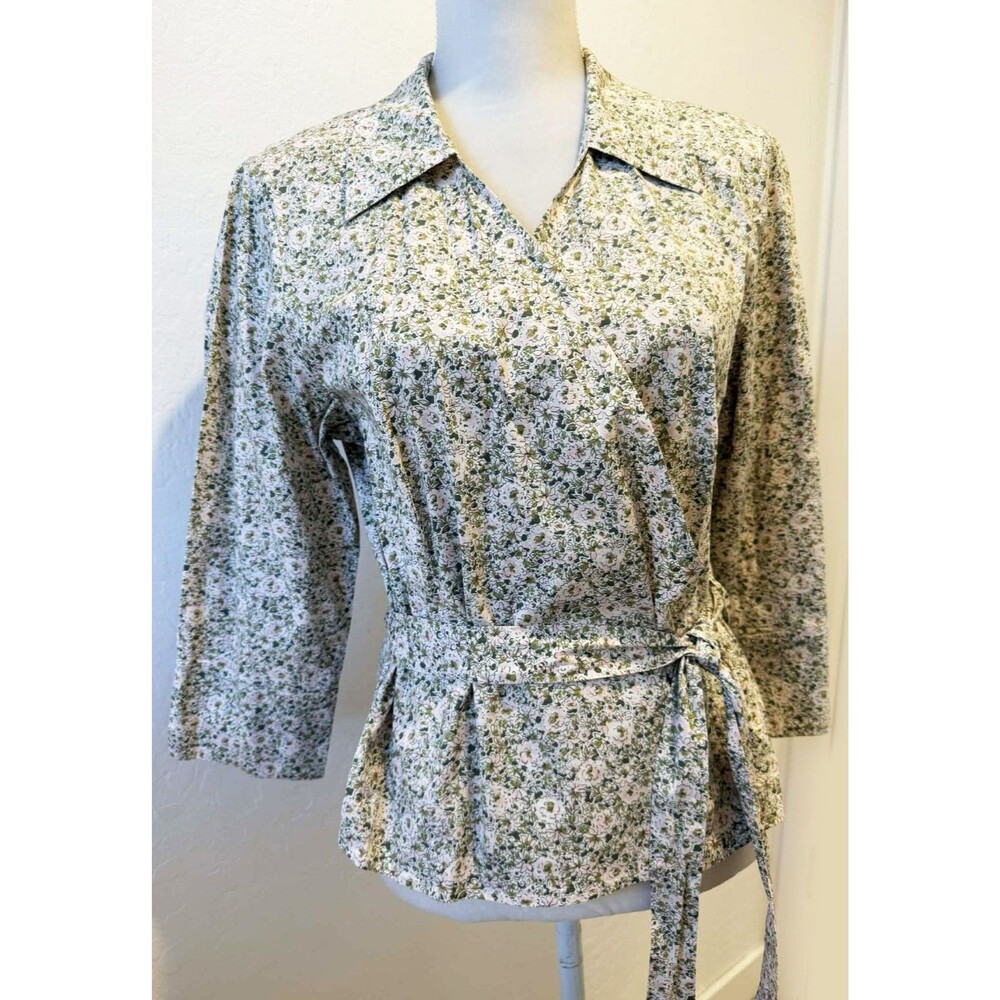Sundance sz. 14 Large Ditsy Floral Wrap Shirt Top Blouse Cottagecore Boho Retro